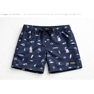 ONeill Mens Hyperfreak Stretch Board Shorts Navy Blue Tropical Island Print S